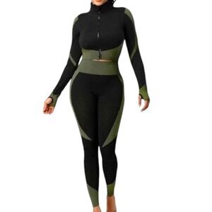 2pc Fitness Yoga Outfit Green and Black Sz Large